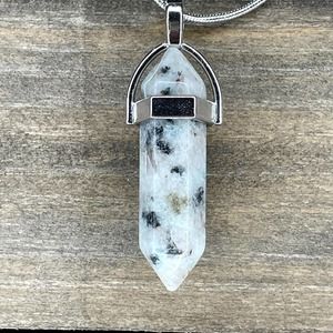 Kiwi Jasper Crystal Pendant Necklace on 18" Silver Snake Chain #017